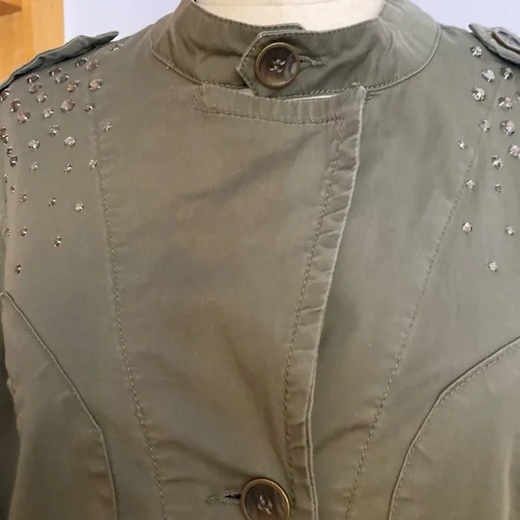 Style & Co. Olive Green Utility Jacket with Rhinestone Accents Military - Picture 2 of 11